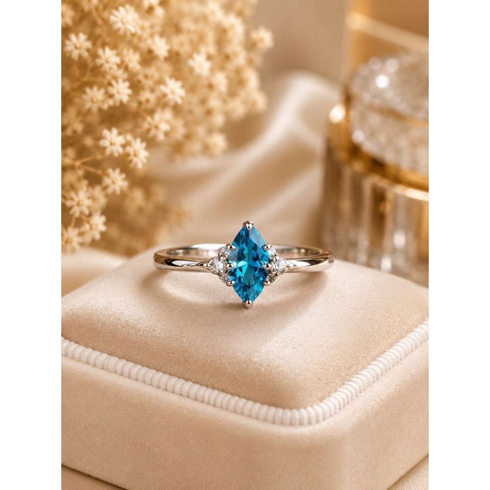 Bomb Party‎ Blue Marquise Cut Silver Tone Ring Size 11 Statement Jewelry